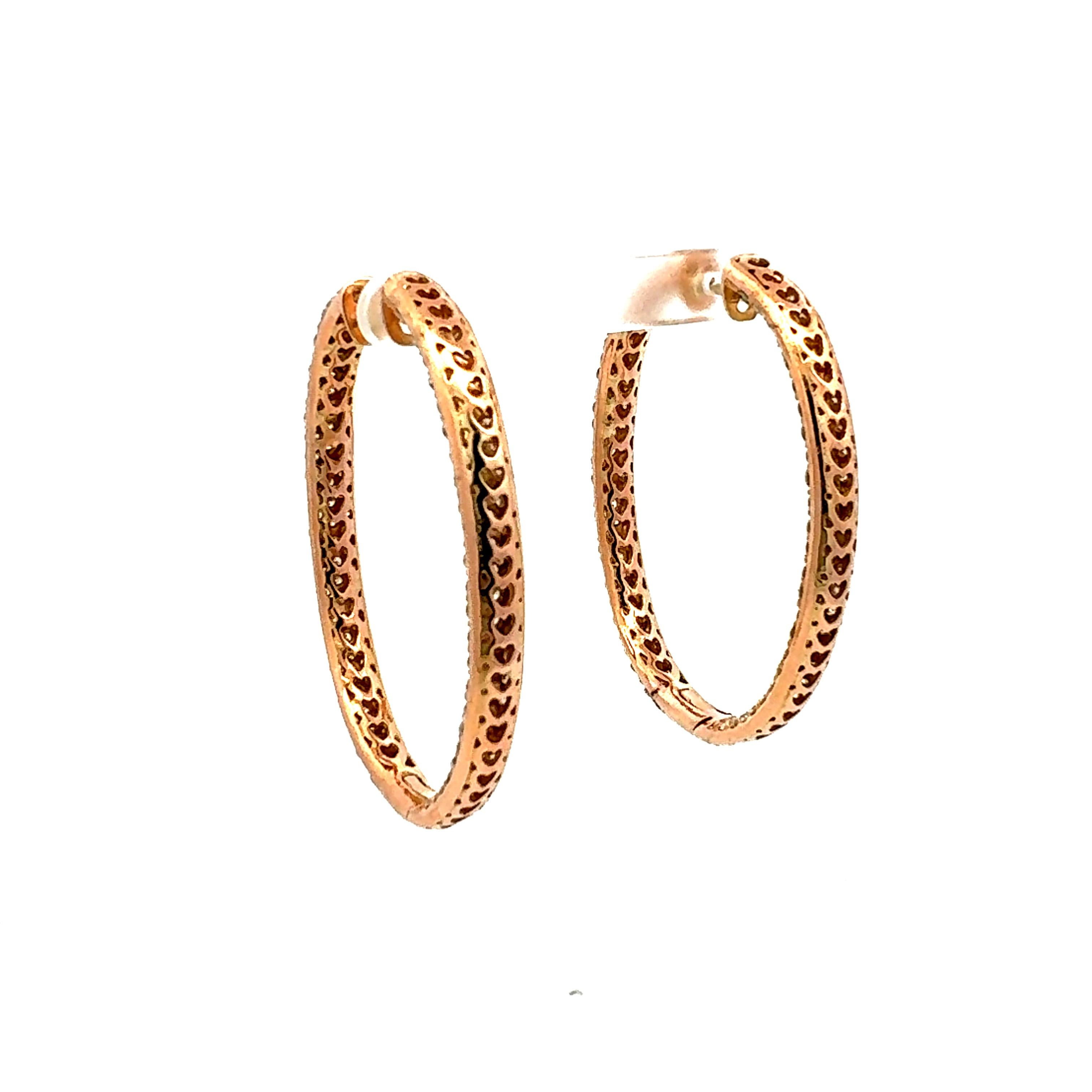 Taglio brillante Orecchini a cerchio in oro rosa 18 carati da 11,46 carati con diamante tondo Brilliante G VS1 in vendita
