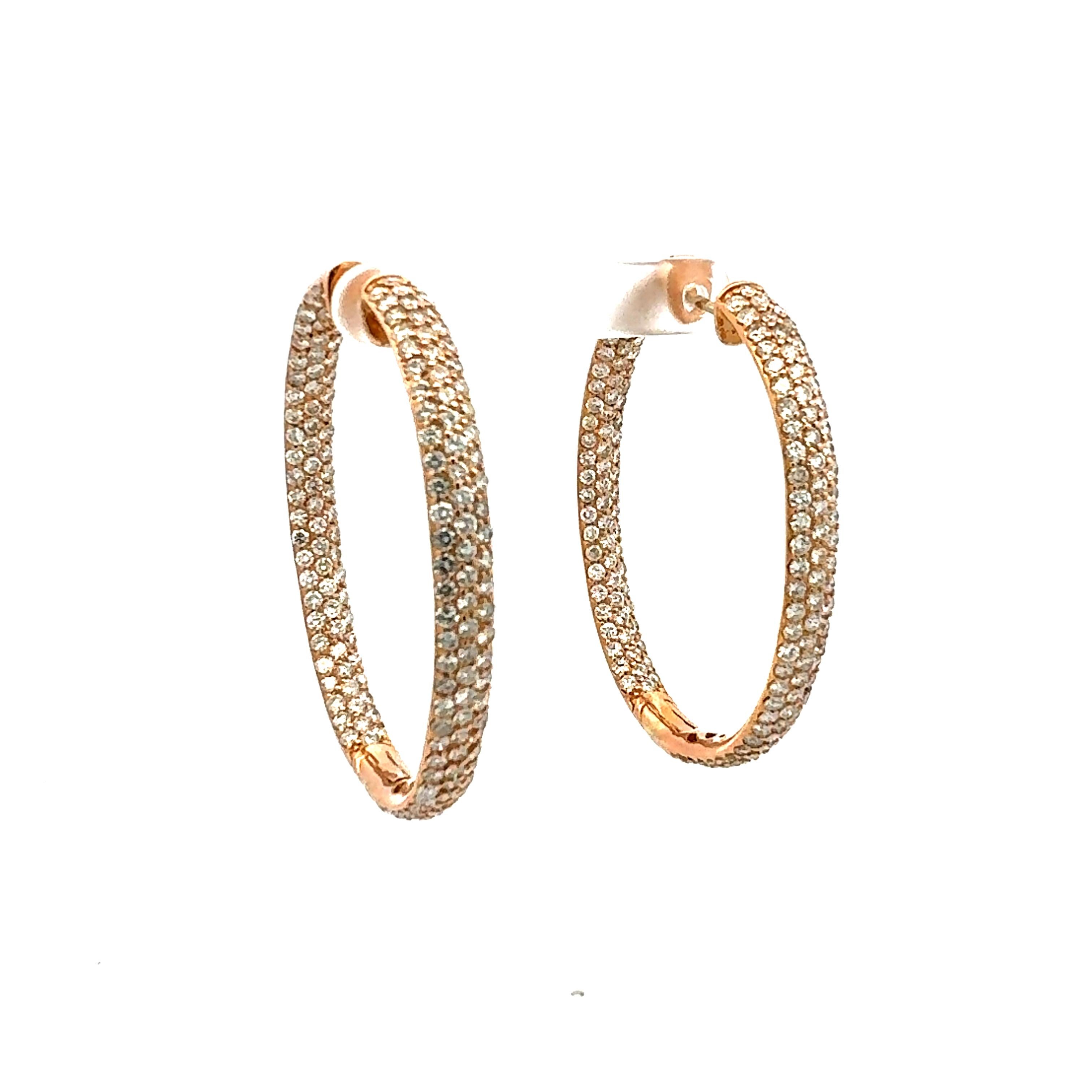 Orecchini a cerchio in oro rosa 18 carati da 11,46 carati con diamante tondo Brilliante G VS1 In condizioni Nuovo in vendita a New York, NY