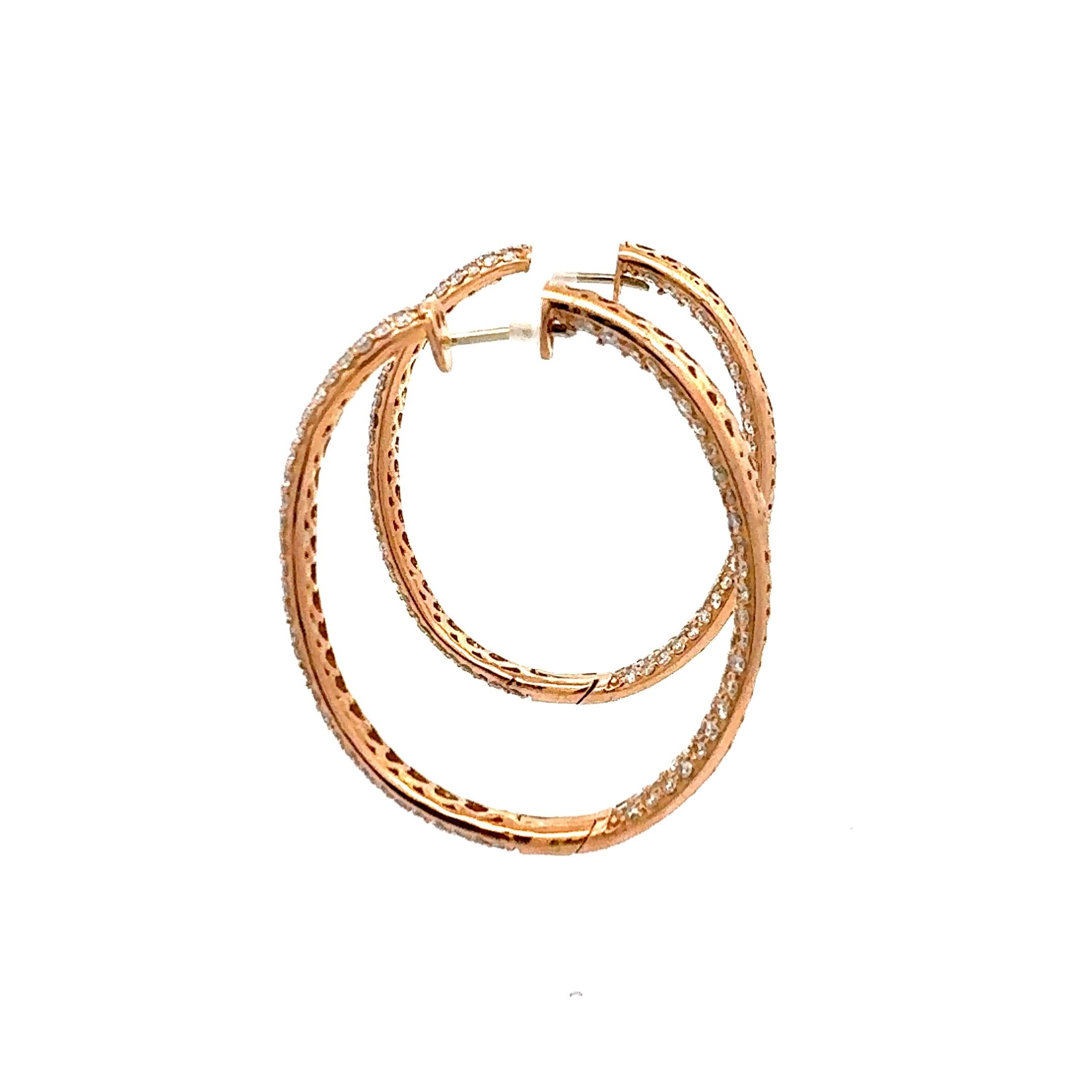 Donna Orecchini a cerchio in oro rosa 18 carati da 11,46 carati con diamante tondo Brilliante G VS1 in vendita