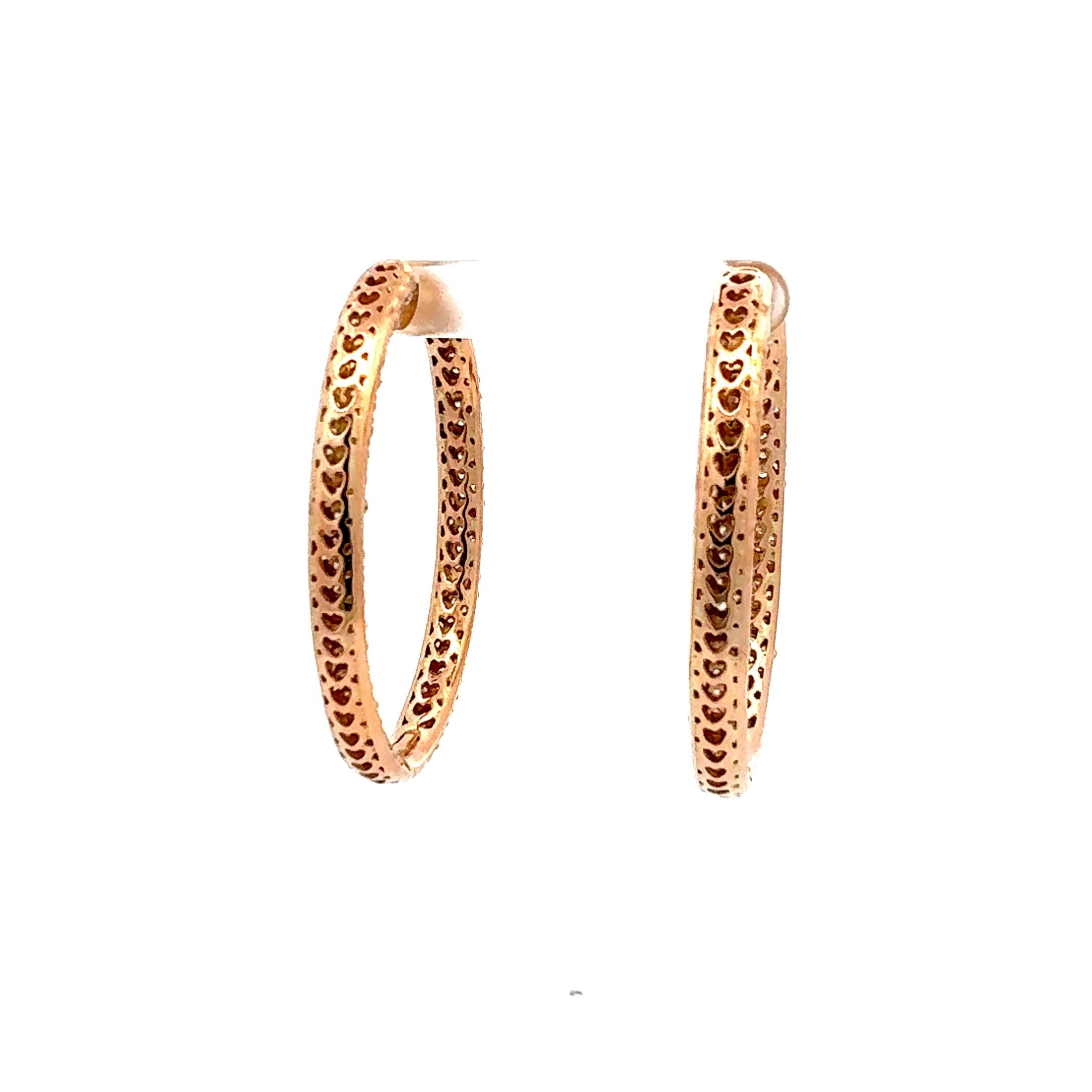 Orecchini a cerchio in oro rosa 18 carati da 11,46 carati con diamante tondo Brilliante G VS1 in vendita 1