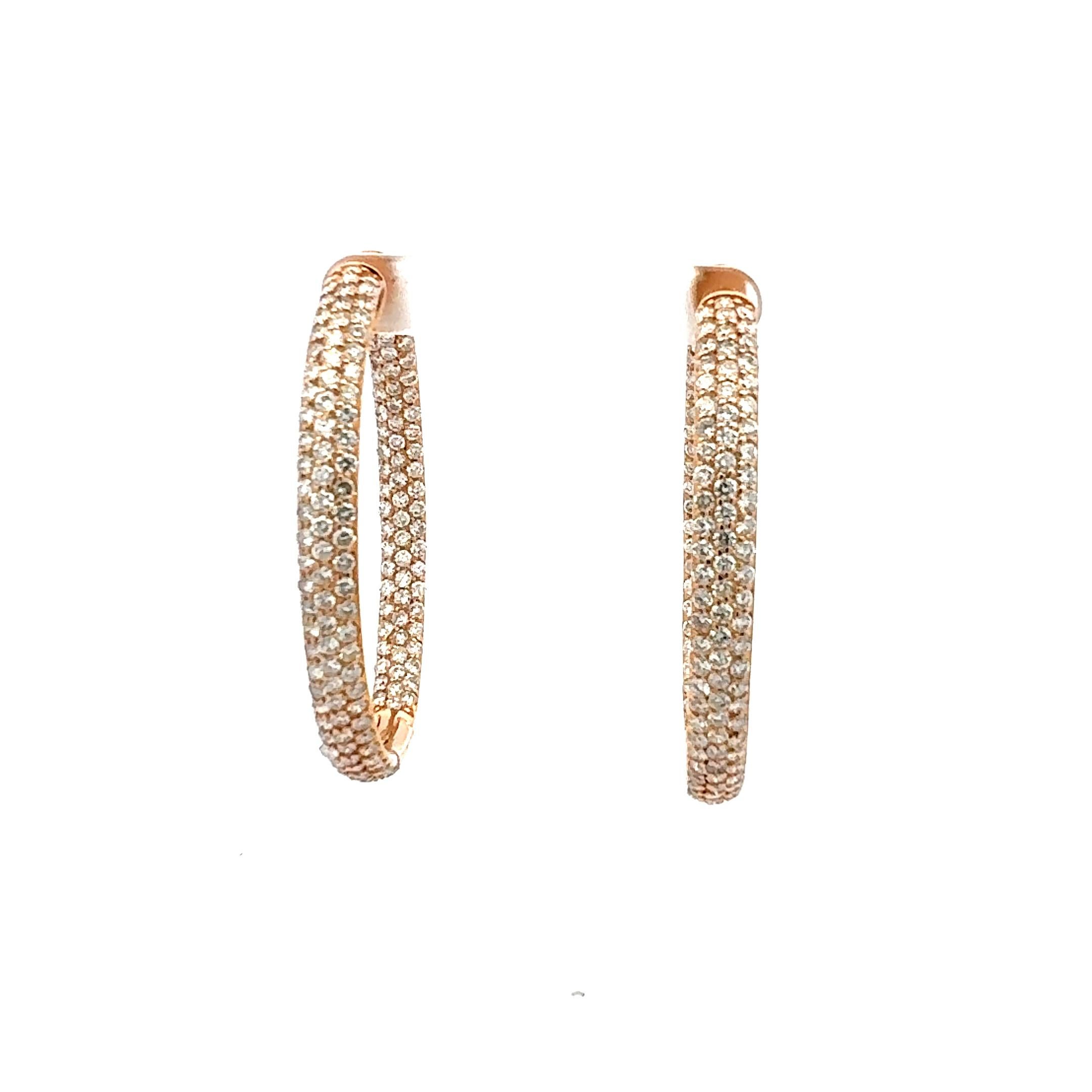 Orecchini a cerchio in oro rosa 18 carati da 11,46 carati con diamante tondo Brilliante G VS1 in vendita 2
