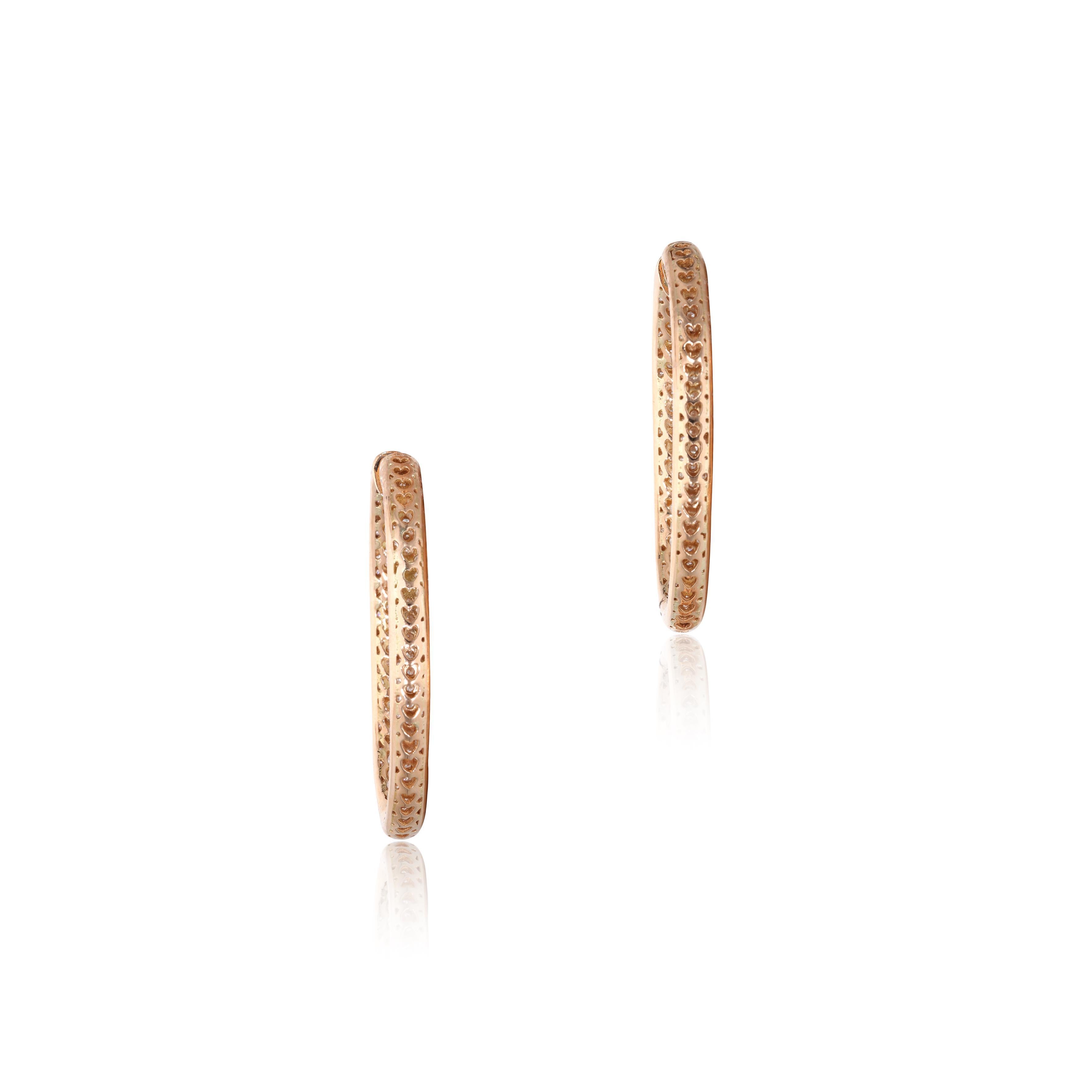 Orecchini a cerchio in oro rosa 18 carati da 11,46 carati con diamante tondo Brilliante G VS1 in vendita 3