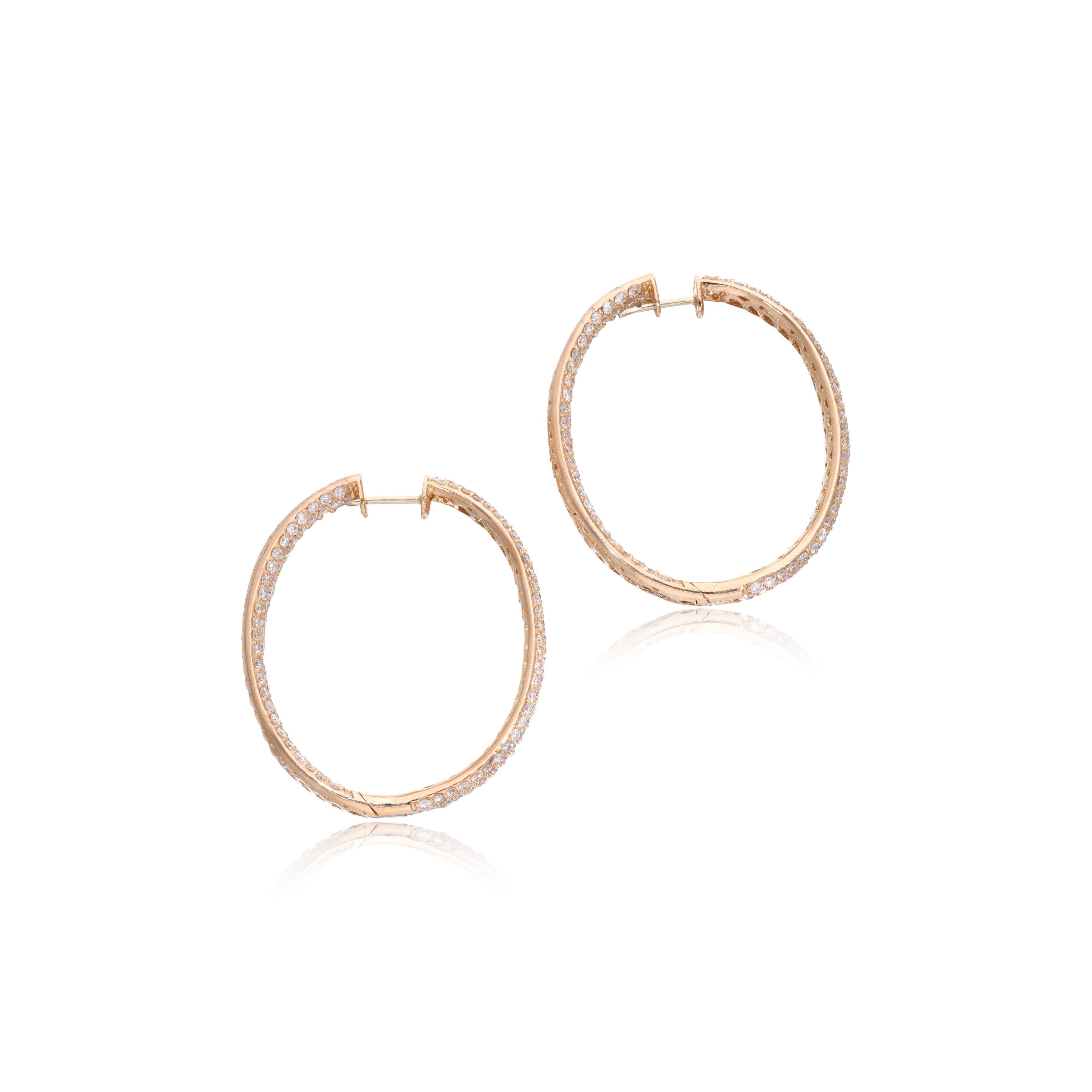 Orecchini a cerchio in oro rosa 18 carati da 11,46 carati con diamante tondo Brilliante G VS1 in vendita 4