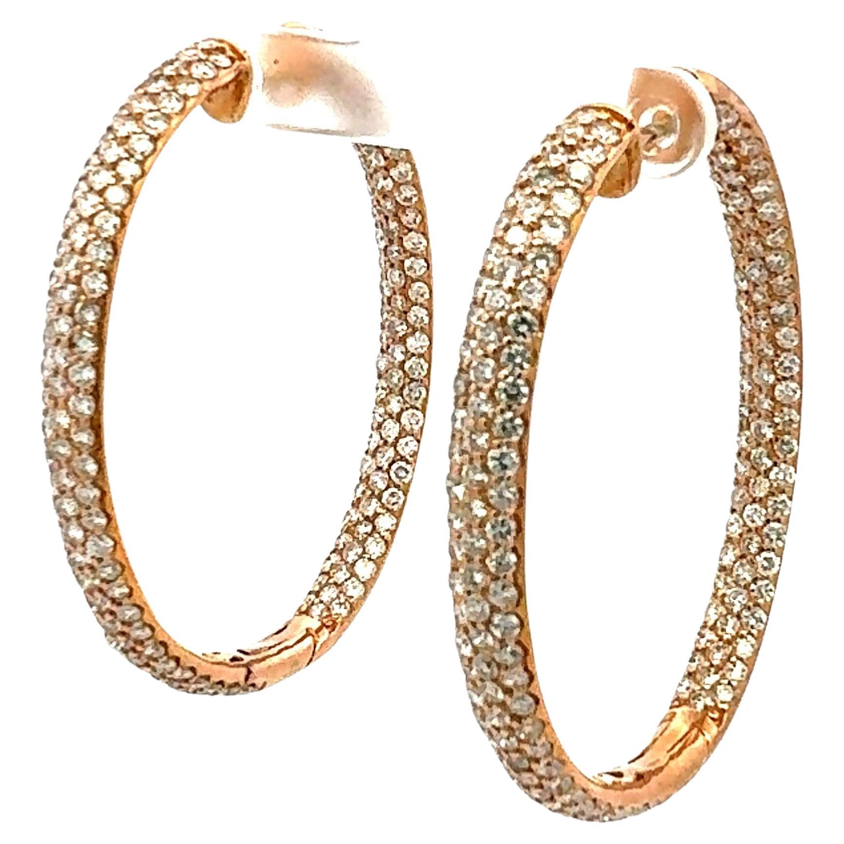Créoles en or rose 18 carats avec diamants ronds brillants G VS1 de 11,46 carats