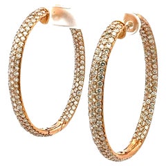 11.46 Carat Round Brilliant G VS1 Diamond 18 Karat Rose Gold Hoop Earrings