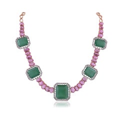 114.65 Carats, Natural Emerald & 34.35 Carats Pink Sapphire Choker Necklace