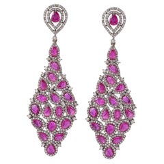 11.47 Carat Diamond and Ruby Drop Earrings in Contemporary Victorian Style