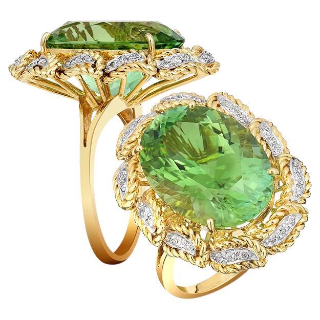 Natural Green Namibian Tourmaline Stone 11.47 cts in 18KY&W Gold Ring w Diamonds