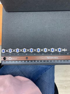 11.47 Carat Oval Cut Blue Sapphire and Diamond Tennis Bracelet in 14K White Gold