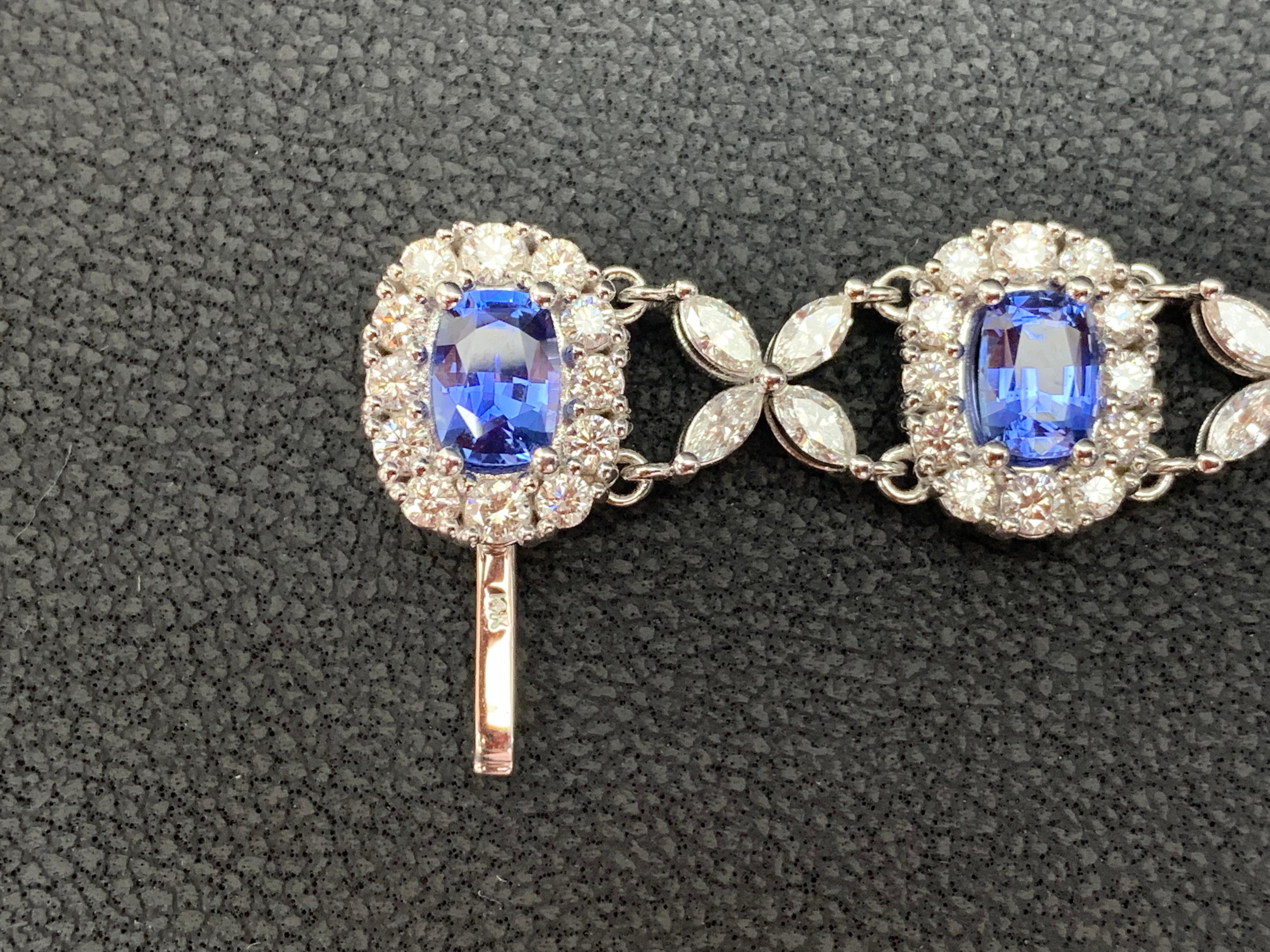 11,47 Karat Blauer Saphir im Ovalschliff und Diamant-Tennisarmband aus 14K Weißgold (Moderne) im Angebot