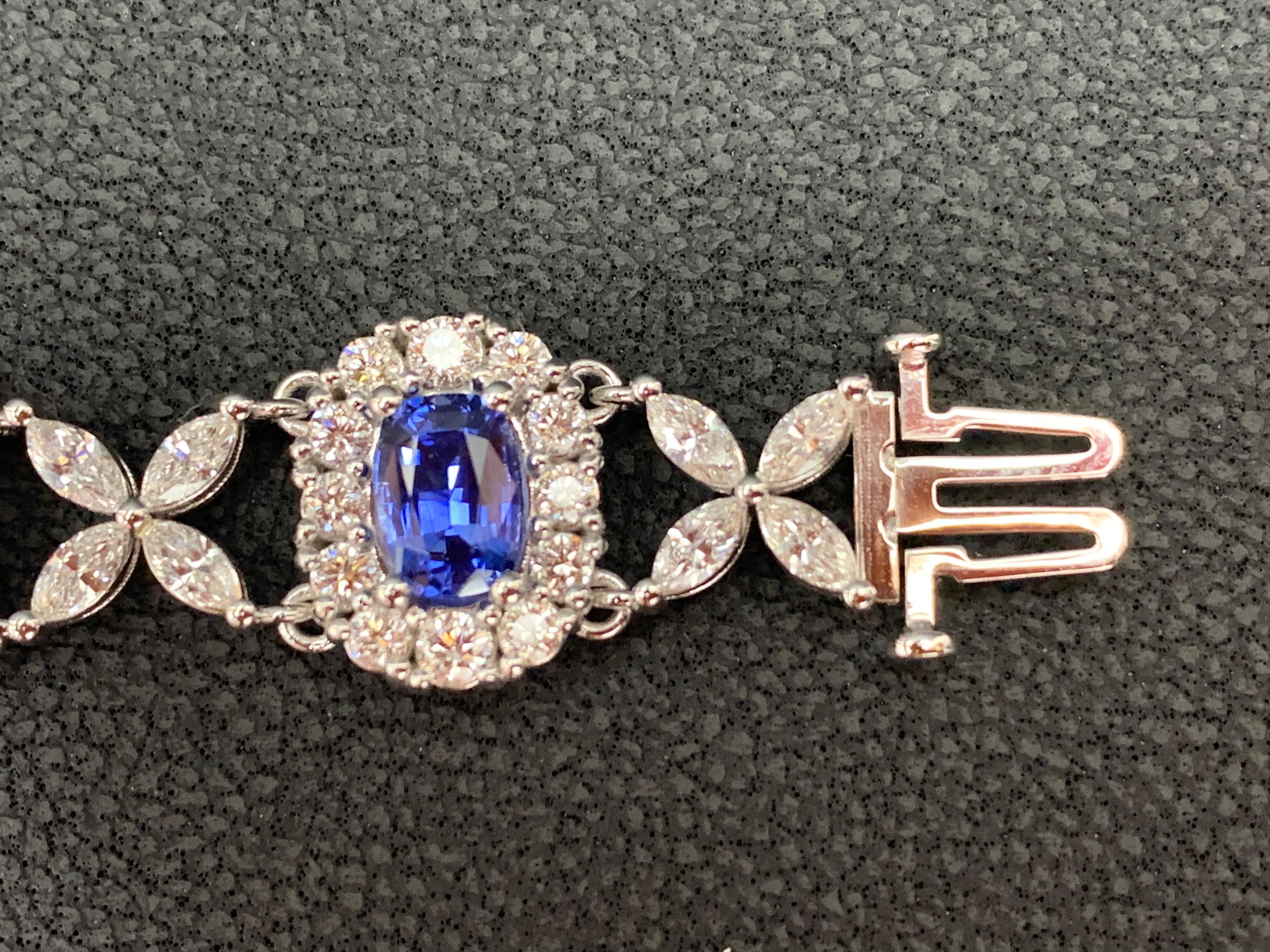 11,47 Karat Blauer Saphir im Ovalschliff und Diamant-Tennisarmband aus 14K Weißgold im Zustand „Neu“ im Angebot in NEW YORK, NY