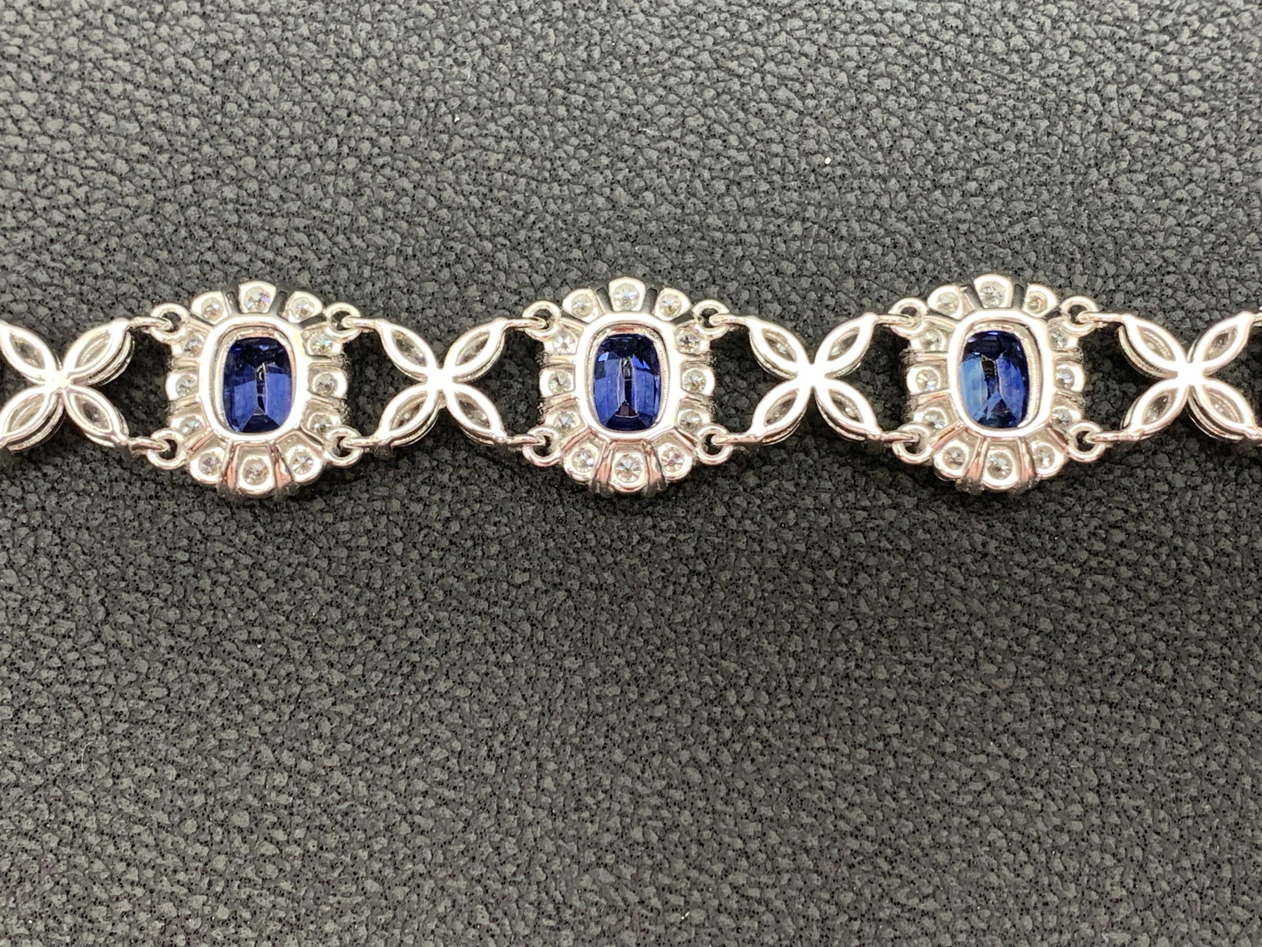 11.47 Carat Oval Cut Blue Sapphire and Diamond Tennis Bracelet in 14K White Gold In New Condition For Sale In NEW YORK, NY