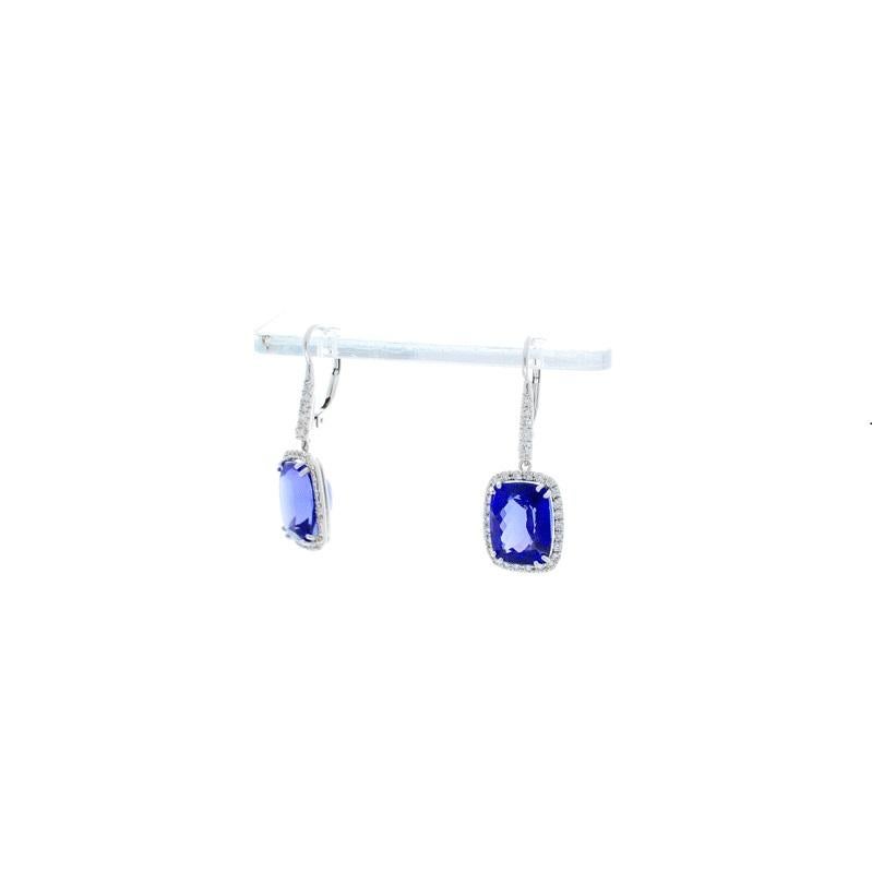 11.47 Carat Total Cushion Cut Tanzanite and Diamond Earrings in 14 Karat Gold In New Condition In Chicago, IL