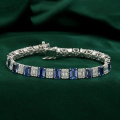 Bracciale tennis con zaffiro blu da 11,47 ct e diamanti naturali da 3,16 ct in oro bianco 18 carati