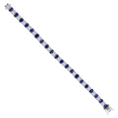 11.47 Ct Blue Sapphire 3.16 Ct Natural Diamond Tennis Bracelet 18K White Gold