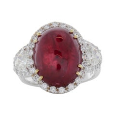 11.48 Carat Cabochon Oval Ruby 
Diamond Ring in 18k White Gold