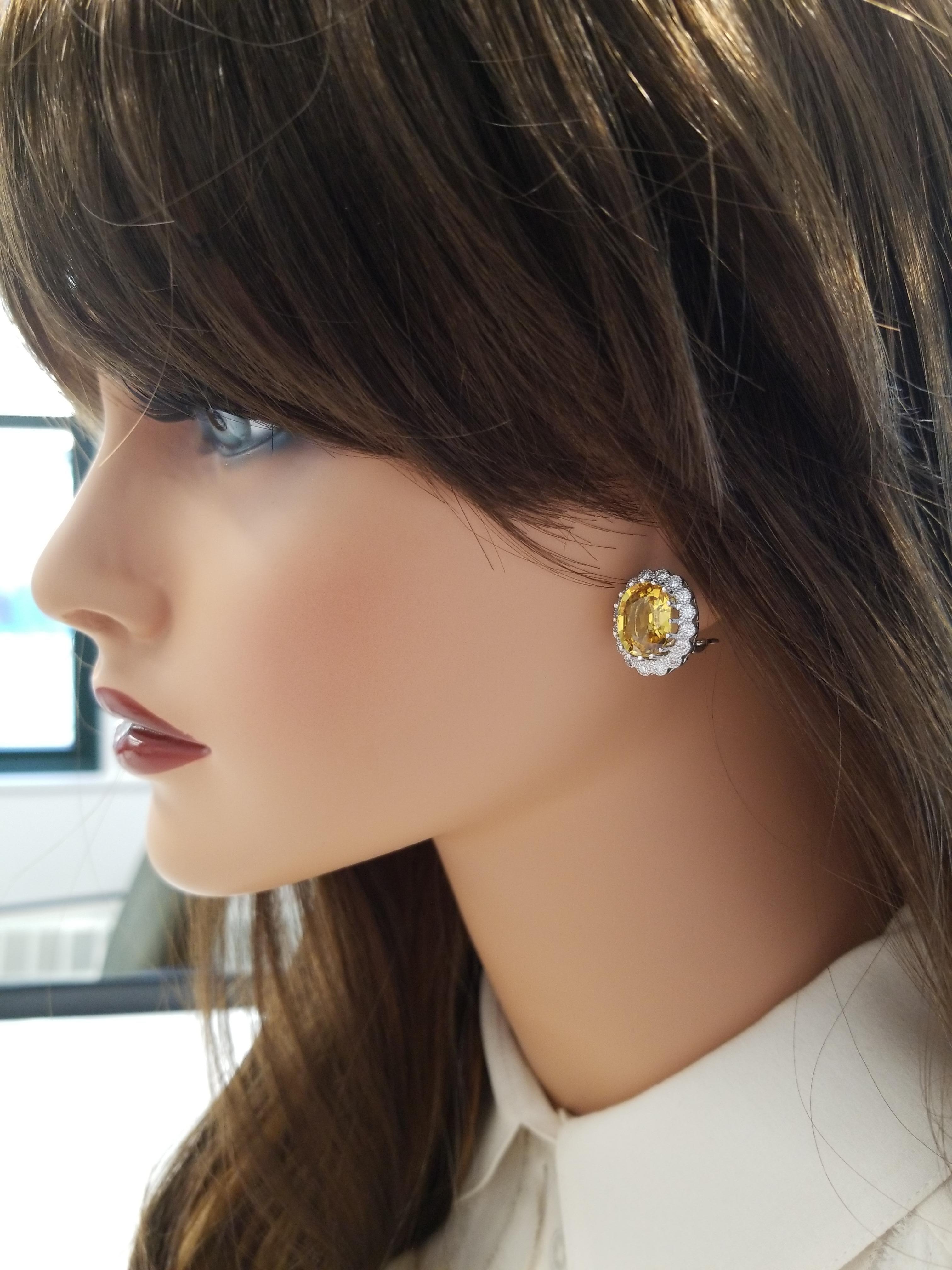 Women's 11.49 Carat Total Yellow Sapphire and Diamond Earring in 14 Karat White Gold