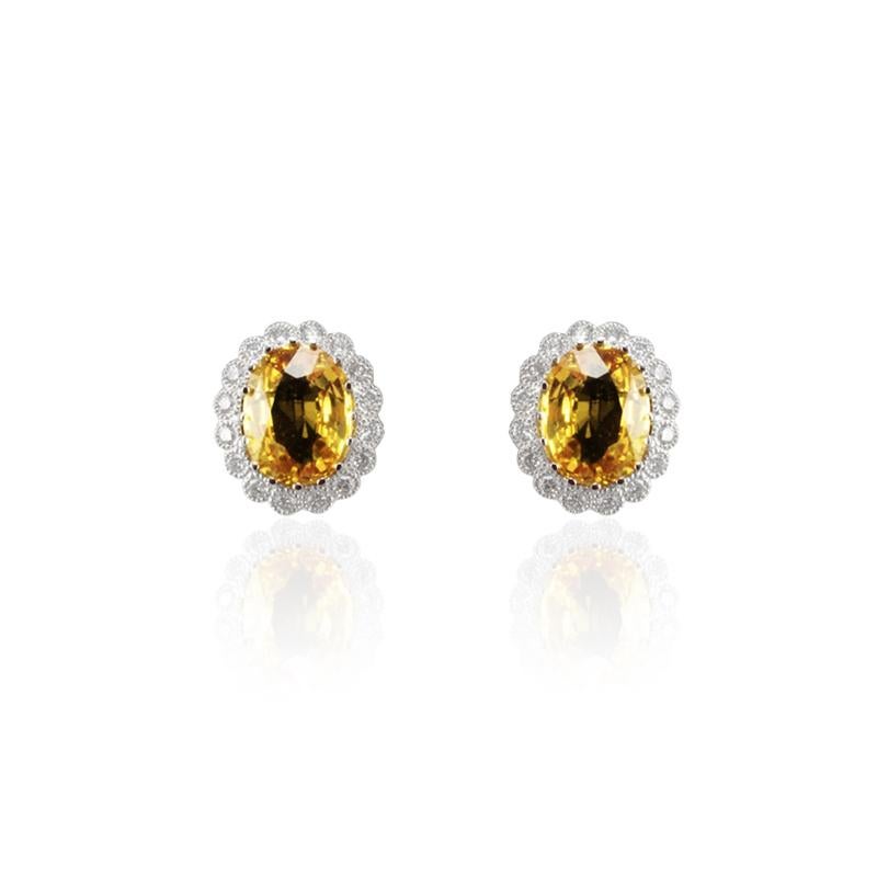 11.49 Carat Total Yellow Sapphire and Diamond Earring in 14 Karat White Gold In New Condition In Chicago, IL