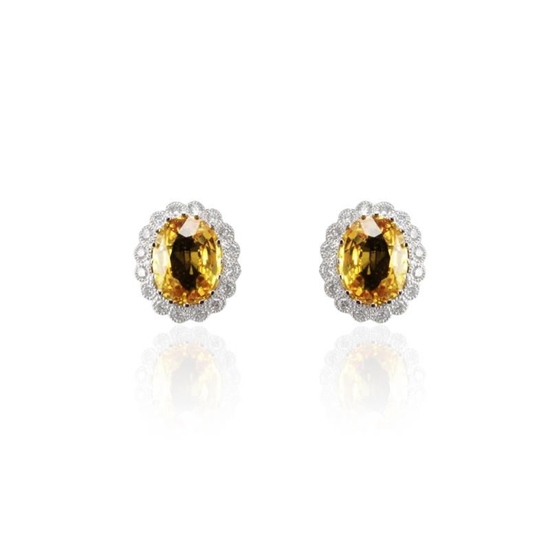 Contemporary 11.49 Carat Total Yellow Sapphire and Diamond Earring in 14 Karat White Gold