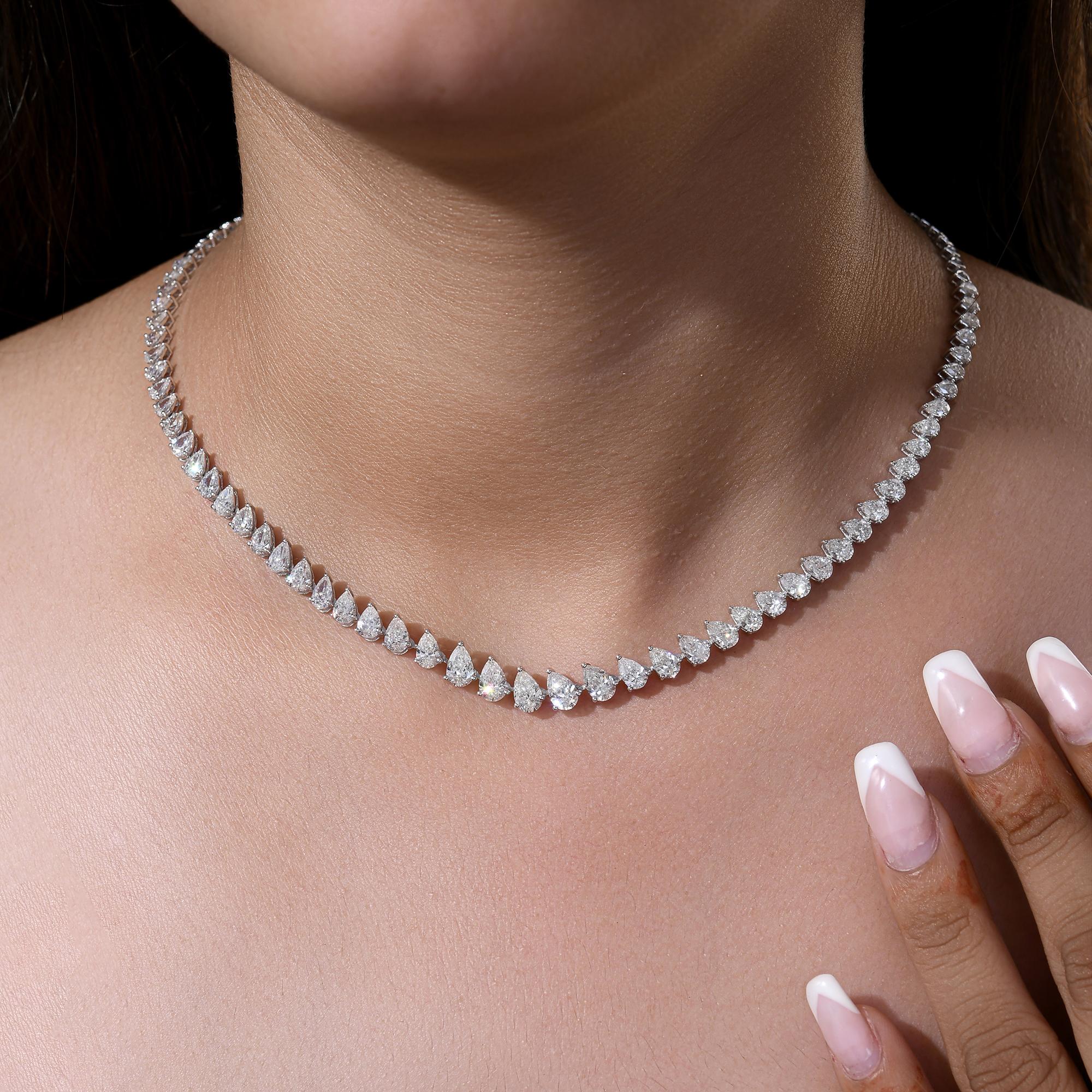 11,49 Ct Birnenschliff SI/H Diamant Hochzeit Choker Halskette in 18k Weißgold Schmuck
Dieses mit musealer Liebe zum Detail handgefertigte Collier hat ein Gesamtgewicht von 13,85 Karat, bestehend aus sorgfältig aufeinander abgestimmten natürlichen