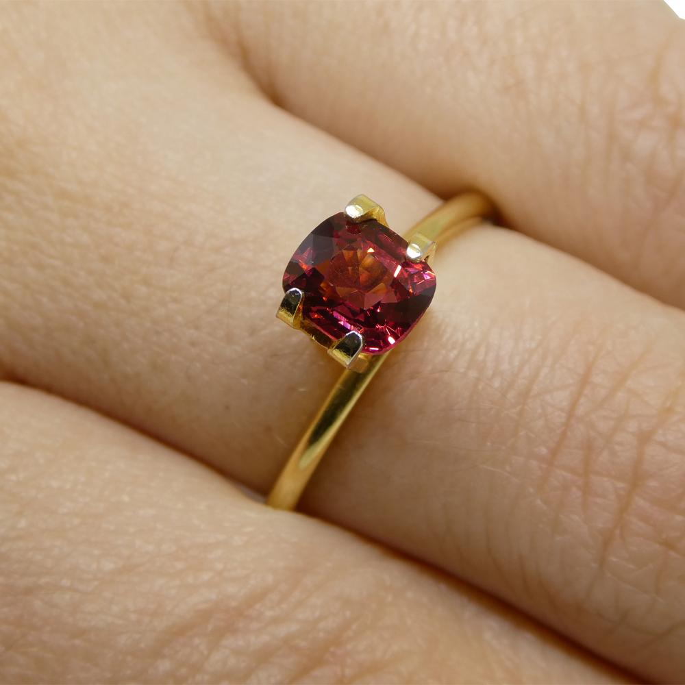 Description:

Gem Type: Red Spinel
Number of Stones: 1
Weight: 1.14 cts
Measurements: 6.35 x 5.52 x 3.90 mm
Shape: Cushion
Cutting Style Crown: Brilliant
Cutting Style Pavilion: Brilliant
Transparency: Transparent
Clarity: Slightly Included: Some