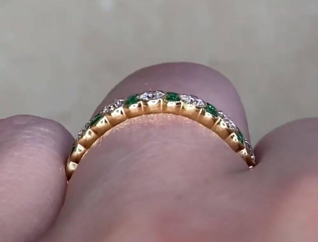 1.14ct Diamond & 0.44 Green Emerald Eternity Band Ring, 18k Yellow Gold For Sale 2
