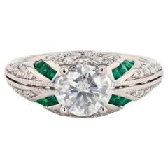 1.14ct Diamond and 0.46ctw Emerald Platinum Ring '1.77ctw Diamonds'