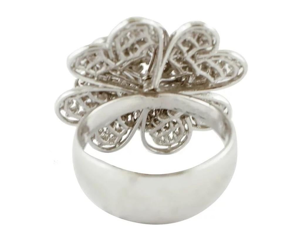 Modern 1.14 Carat Diamonds, White Gold, Flower Ring For Sale