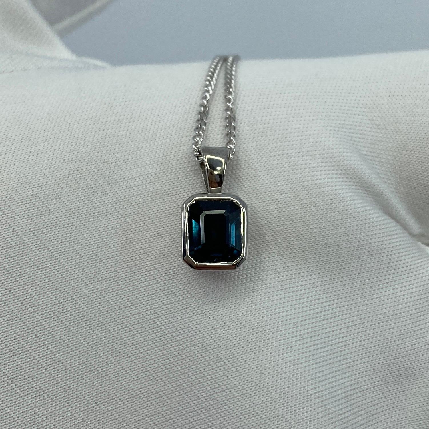 1,14 Karat Smaragdschliff unbehandelter tiefblauer Saphir Rubover 18k Weißgold Anhänger 9