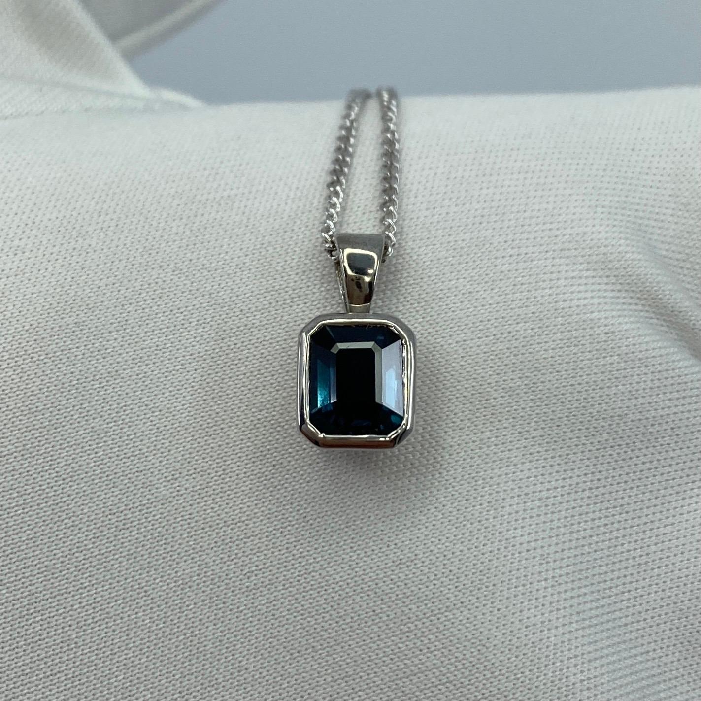 1,14 Karat Smaragdschliff unbehandelter tiefblauer Saphir Rubover 18k Weißgold Anhänger 4