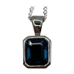 1.14ct Emerald Cut Untreated Deep Blue Sapphire Rubover 18k White Gold Pendant