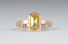 1.14ct Hexagon-Shaped Natural Yellow Diamond 14K Rose Gold Engagement Ring R6034