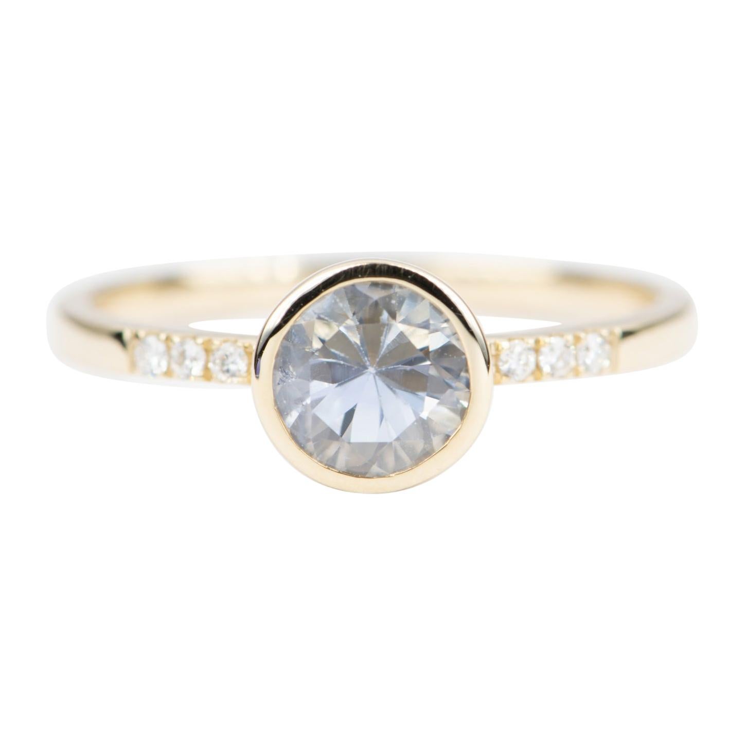 1.14ct Montana Sapphire Bezel Set Diamond Band Engagement Ring 14k Gold AD1486-6