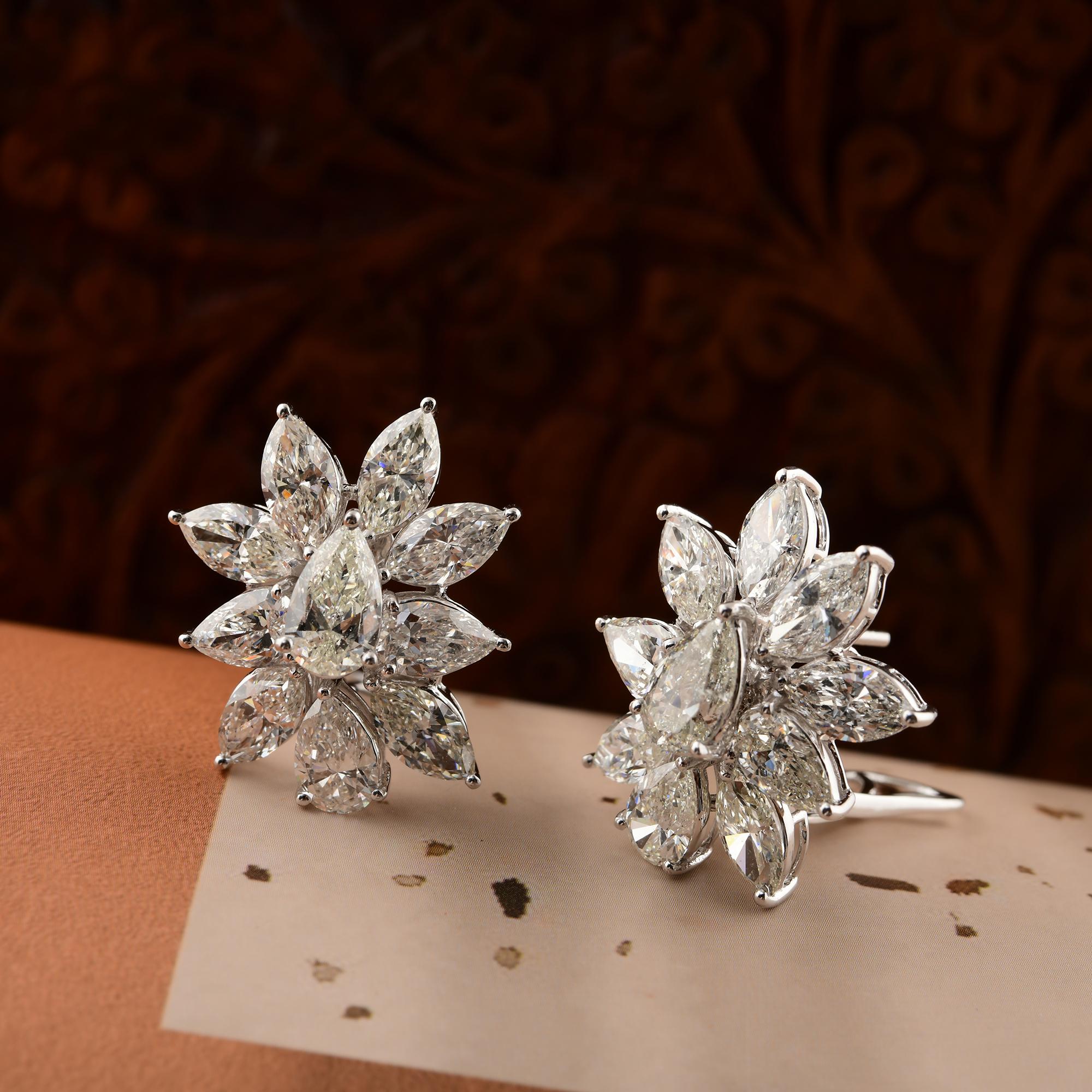 Taille poire 11.4Ct Natural Diamond Cluster Stud Earrings 18k White Gold All Tariffs Paid en vente