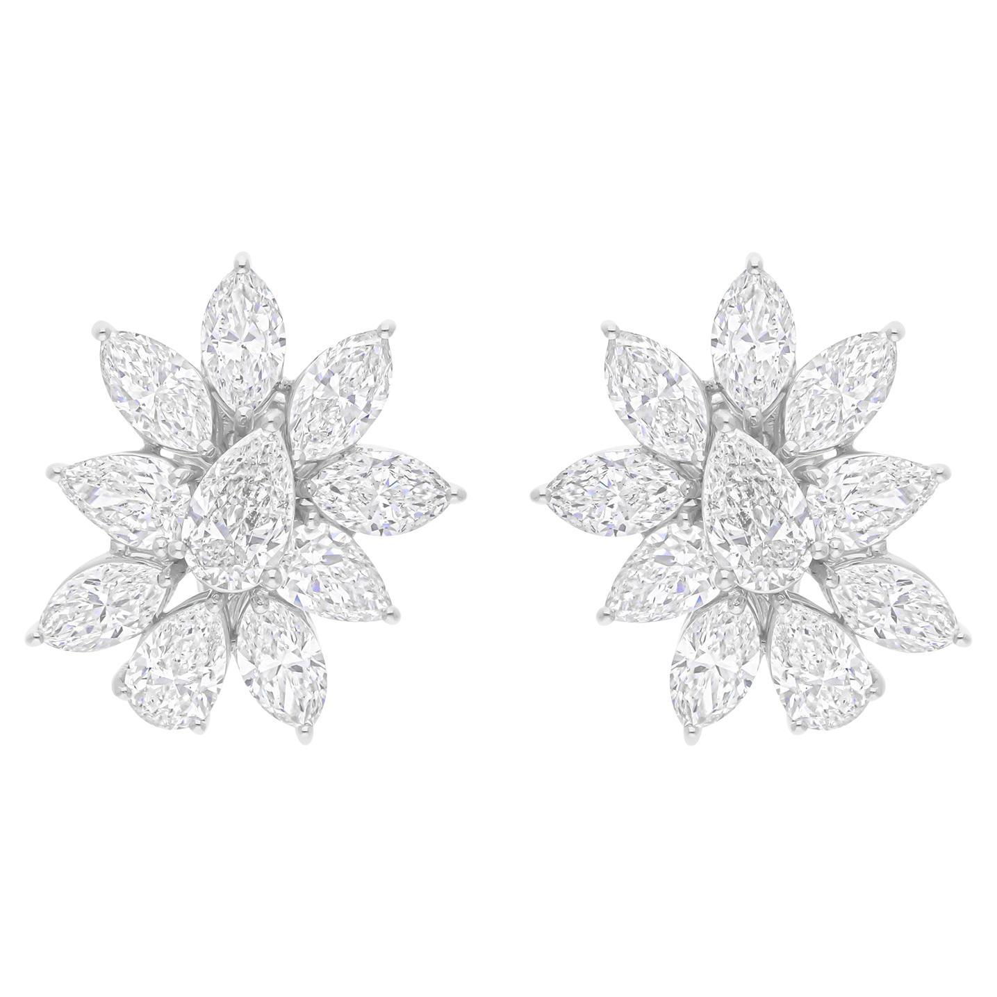 11.4Ct Natural Diamond Cluster Stud Earrings 18k White Gold All Tariffs Paid