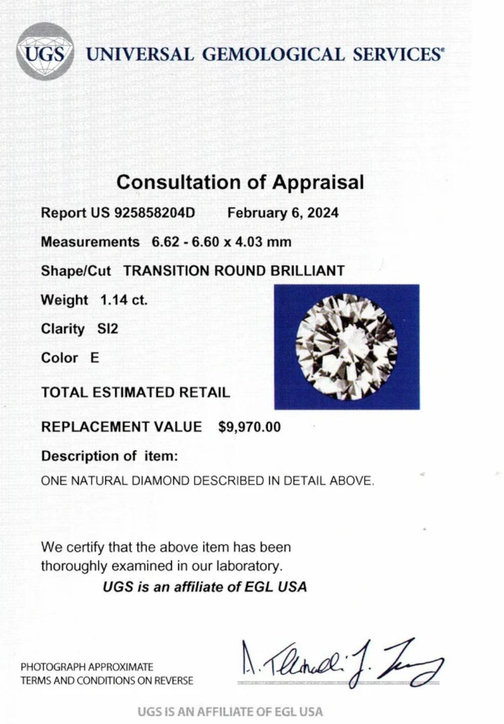 1,14 Karat Diamant-Saphir-Verlobungsring mit alteuropäischem Übergangsschliff, zertifiziert White Go (Rundschliff)