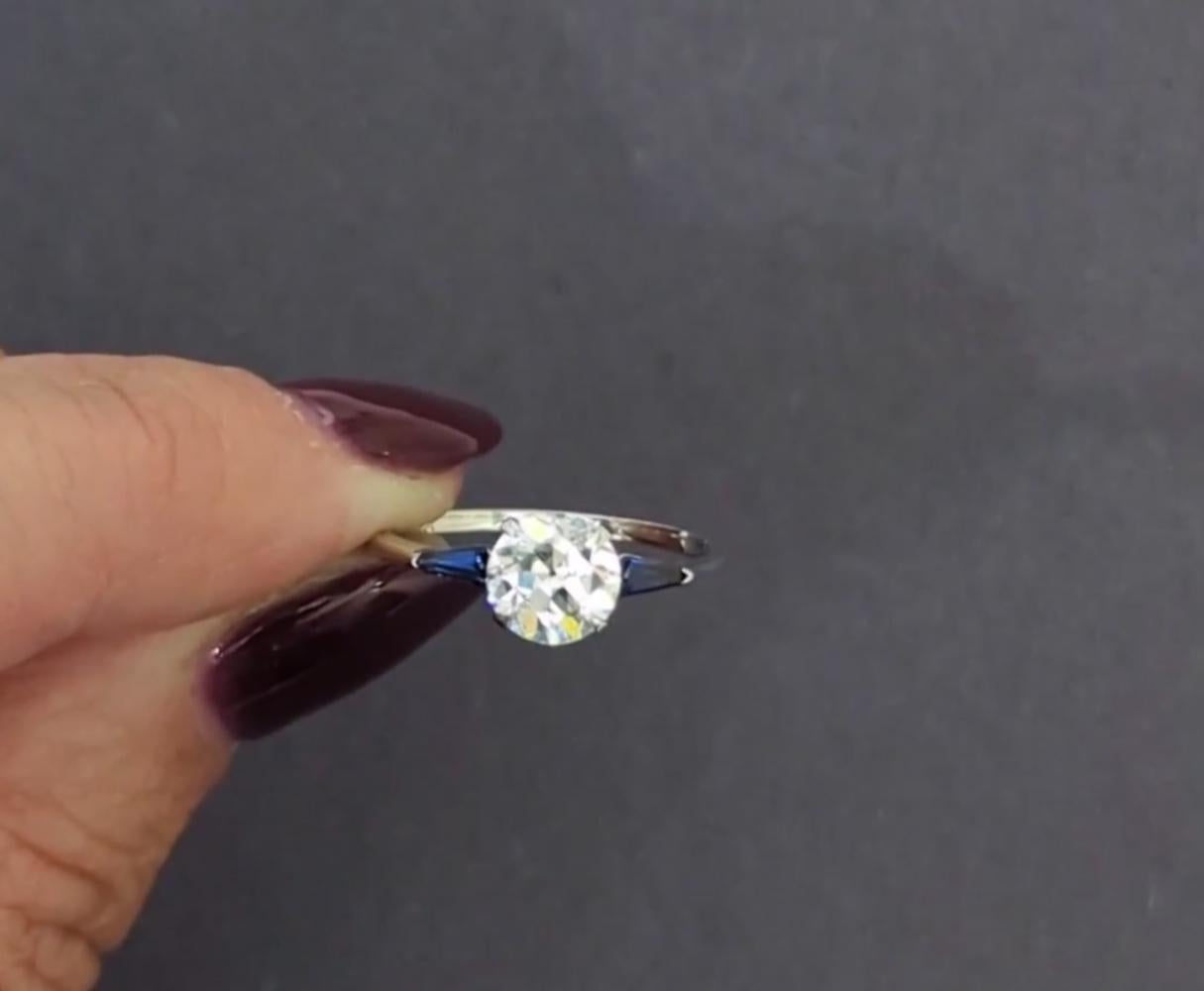 1,14 Karat Diamant-Saphir-Verlobungsring mit alteuropäischem Übergangsschliff, zertifiziert White Go im Zustand „Neu“ in Chicago, IL