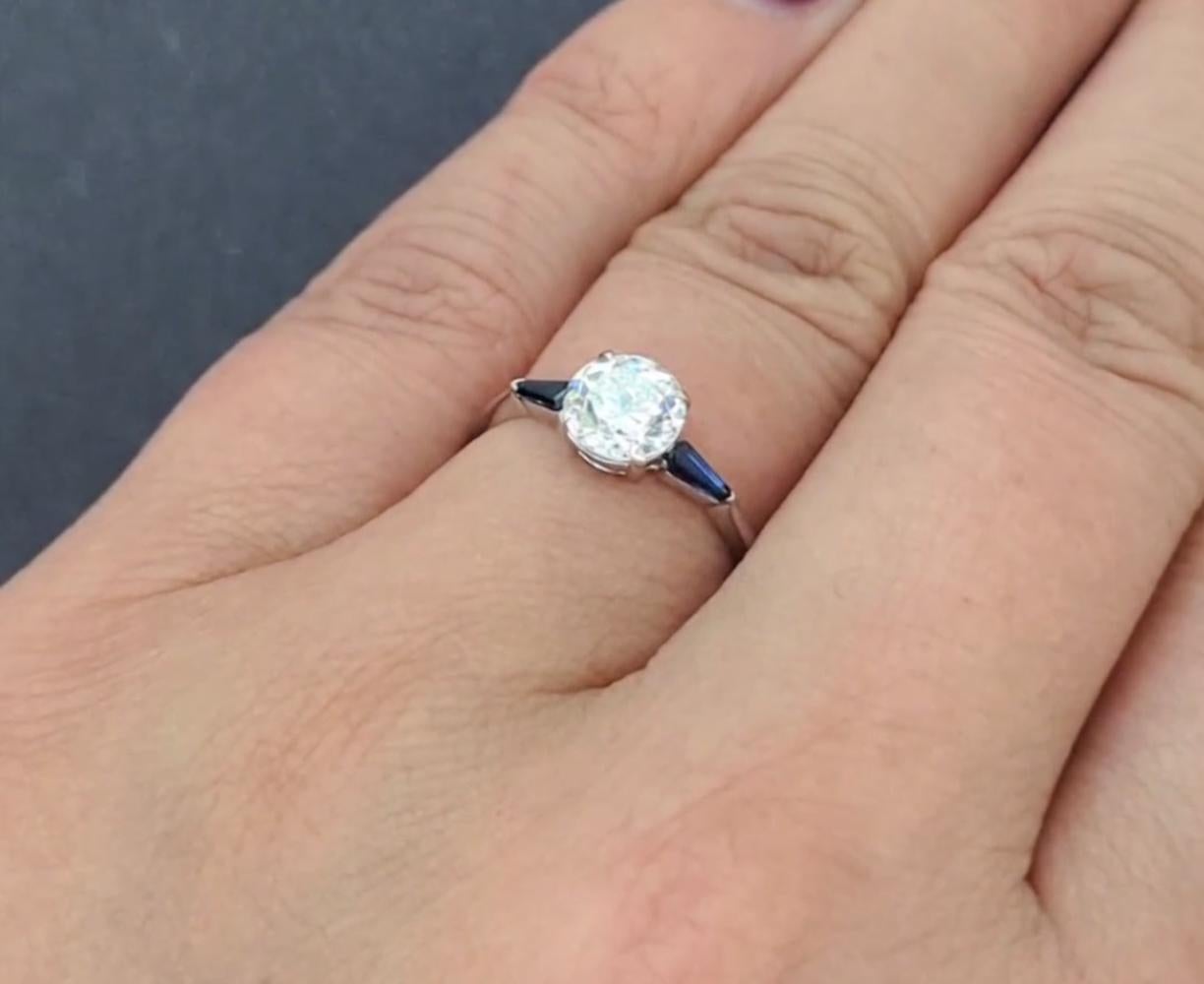 1,14 Karat Diamant-Saphir-Verlobungsring mit alteuropäischem Übergangsschliff, zertifiziert White Go 1