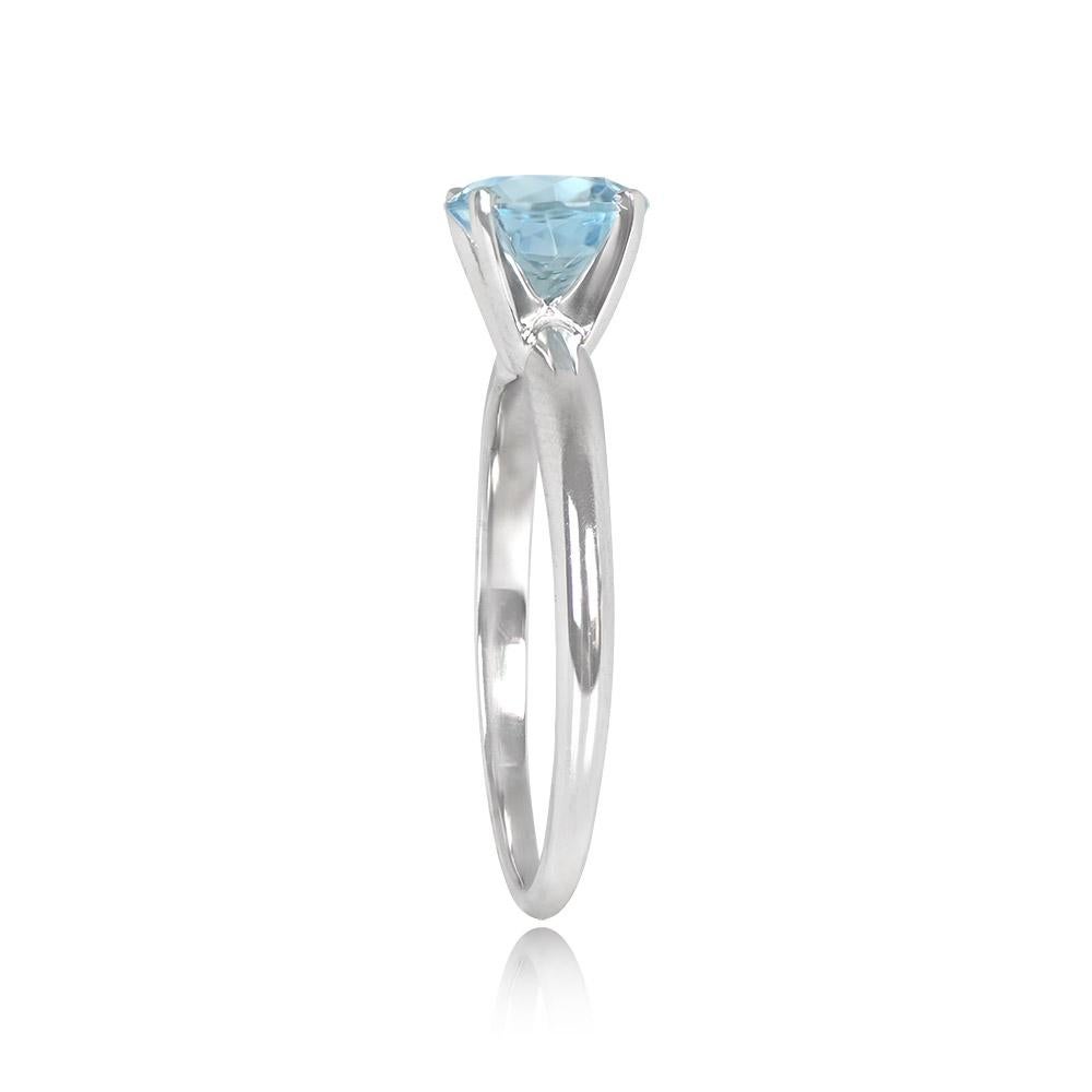 Art Deco 1.14ct Round Cut Aquamarine Solitaire Ring, Platinum For Sale