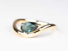1.14ct Teal Sapphire Wave Engagement Ring 14K Gold R6782
