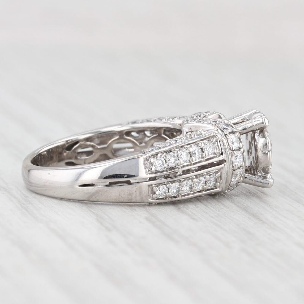 Women's or Men's 1.14ctw Diamond Cluster Engagement Ring 14k White Gold Size 7 Cathedral For Sale