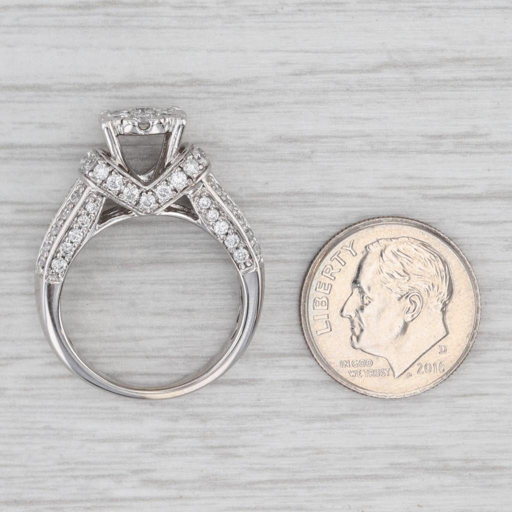 1.14ctw Diamond Cluster Engagement Ring 14k White Gold Size 7 Cathedral For Sale 2