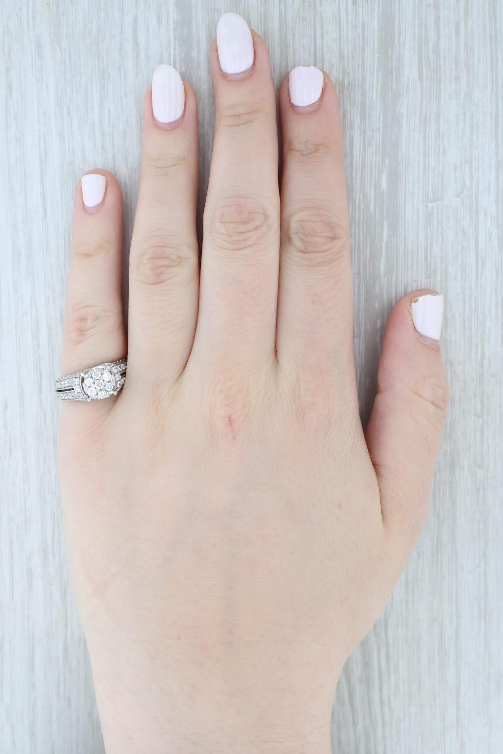 1.14ctw Diamond Cluster Engagement Ring 14k White Gold Size 7 Cathedral For Sale 4