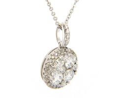 1.14ctw Diamond Cluster Halo Pendant Necklace in 14K White Gold