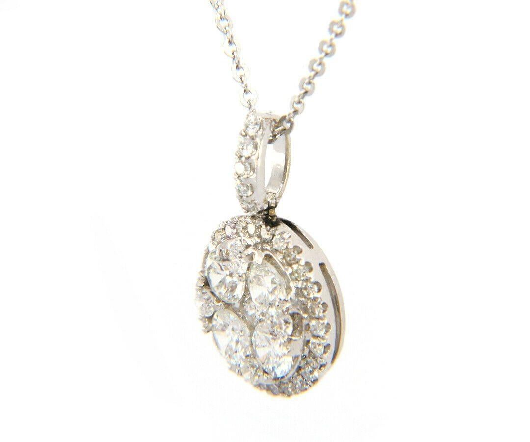 1.14ctw Diamond Cluster Halo Pendant Necklace in 14K White Gold In Excellent Condition For Sale In Vienna, VA