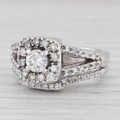 Vintage 1.14ctw Diamond Halo Engagement Ring Wedding Band Bridal Set 14k Gold Size 6.75