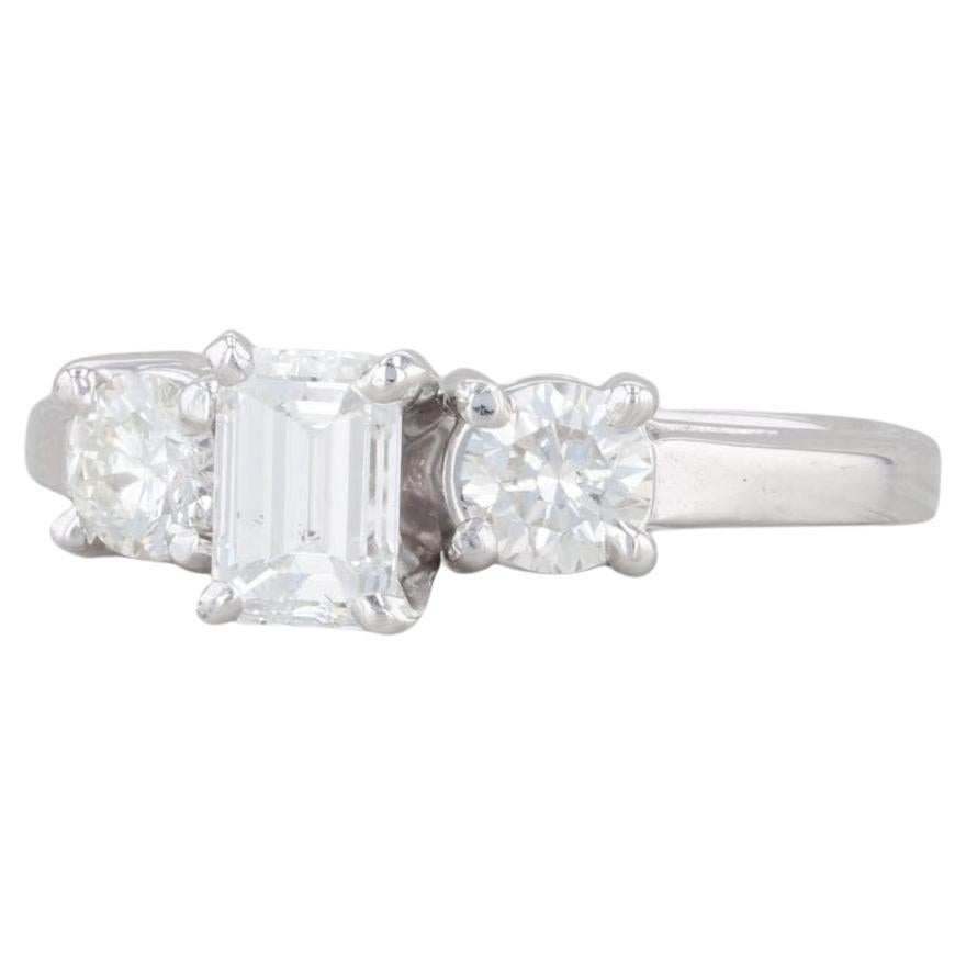 1.14ctw Emerald Cut Diamond Engagement Ring 14k White Gold 3-Stone Size 6.5