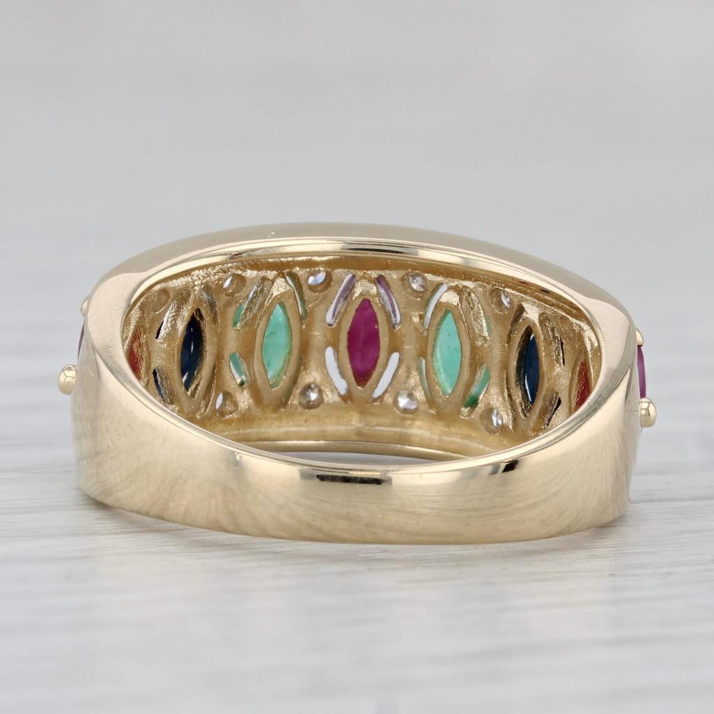 Marquise Cut 1.14ctw Multi-Gemstone Ring 14k Yellow Gold Size 8 Emerald Sapphire Ruby Diamond For Sale