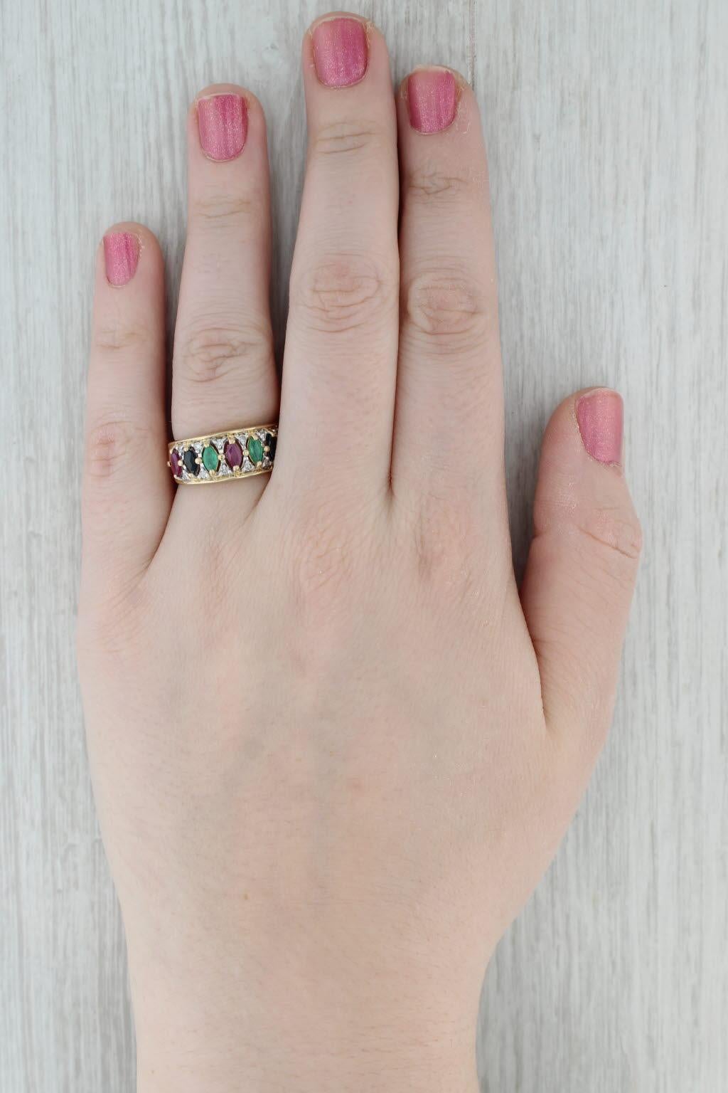 1.14ctw Multi-Gemstone Ring 14k Yellow Gold Size 8 Emerald Sapphire Ruby Diamond For Sale 4