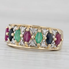 1.14ctw Multi-Gemstone Ring 14k Yellow Gold Size 8 Emerald Sapphire Ruby Diamond